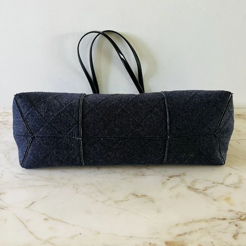 TORY BURCH Block T Dark Gray Black Felt Fabric Large Tote Bag